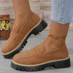 Fashion Flat Shoes Casual Matte British Style Women's Shoes - Brown - View 1
