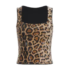 Tight-fitting Tank Top With A Distinctive American-style Design Trendy Cropped Crop Top - Brown - View 1