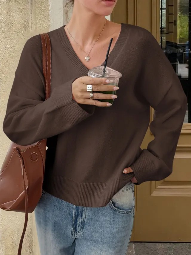 Casual Solid Color Long sleeved Shirt Woolen Women's Clothing Brown - Shop at LoveMi