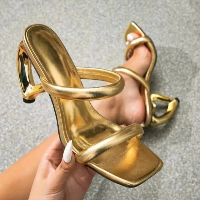 European And American style Gold shaped High Heel Slippers Gold - Shop at LoveMi