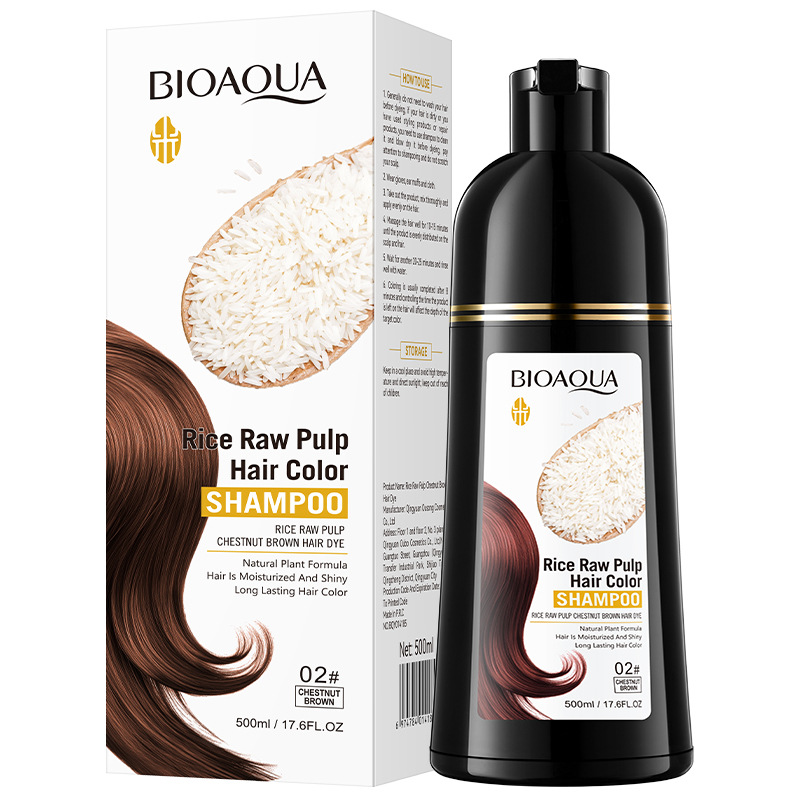 All-English BIOAOUA Rice Extract Chestnut Brown Black Hair Dye 3
