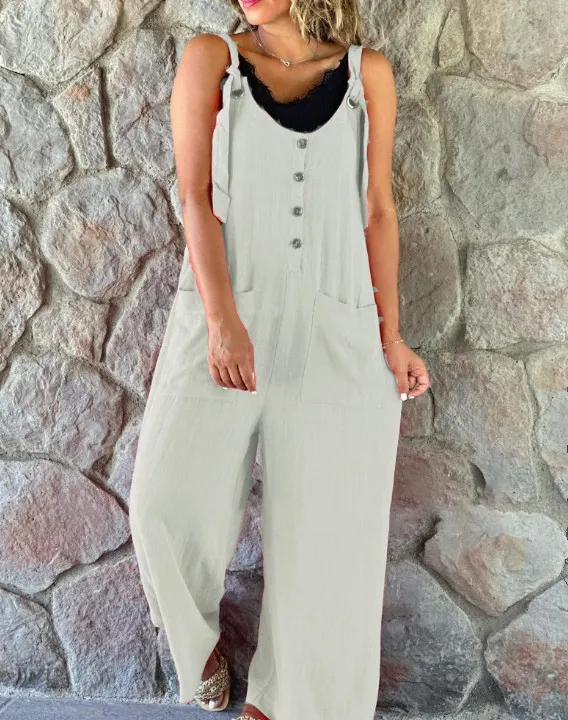 Fashion Casual Button Suspender Pants For Women White - Shop at LoveMi