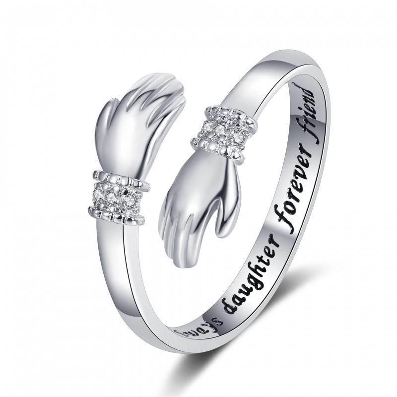 Creative Love Hug Hands Diamond-studded Ring Female