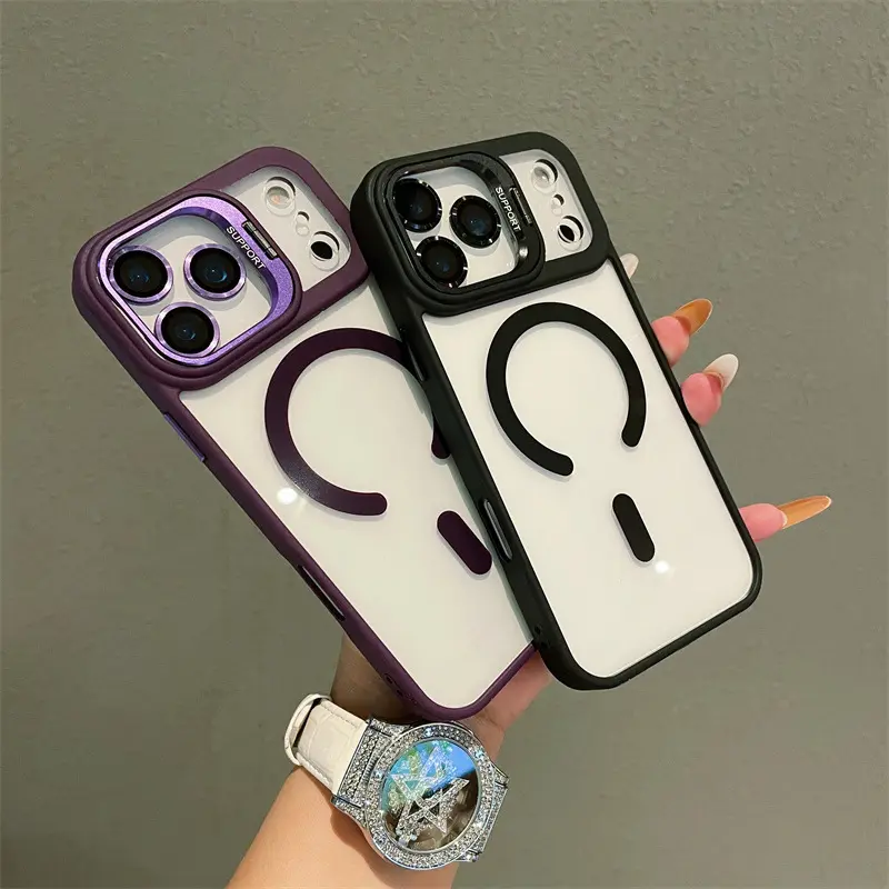 Hardware Lens Bracket Transparent Magnetic Phone Case