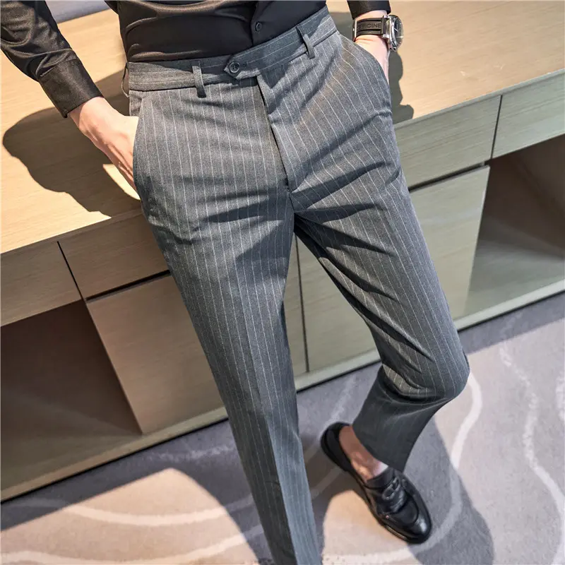 Men's Thickened AutumnWinter Striped Textured Casual Trousers