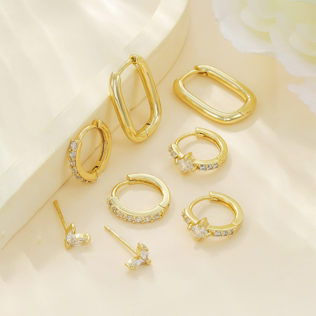 Horse Eye Zircon Silver Needle Simple Copper Plating Earrings