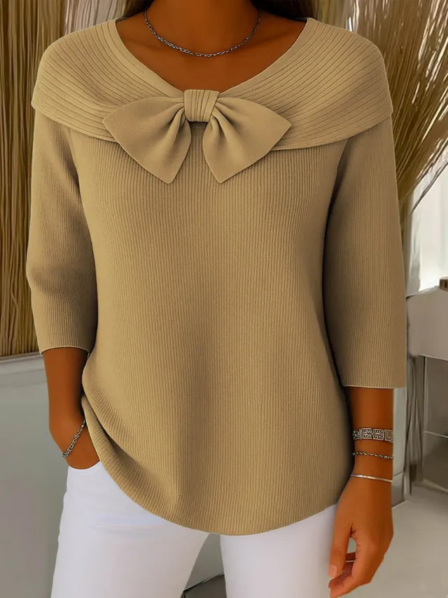 Knitted Bow Solid Color Sweater Autumn And Winter Army Green - Shop at LoveMi