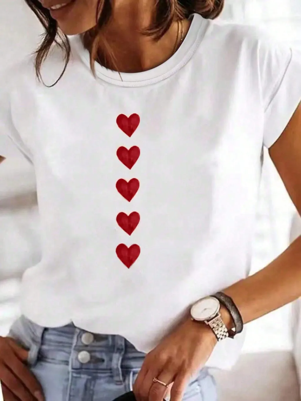 Heart Printing Short Sleeve Plus Size T-shirt - White