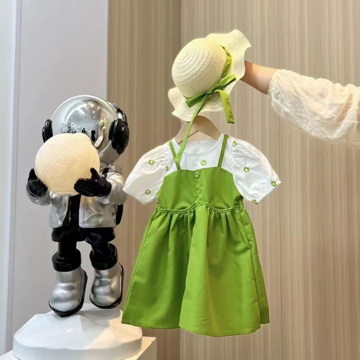 Fake Two Pieces Avocado Green Fashion Dress