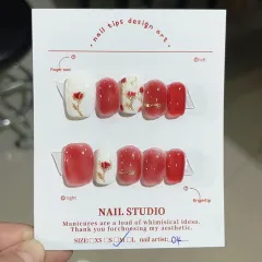 Red Rose Advanced Blooming Magic Mirror Effect Powder Handmade Wear Nail Finished Product - S - View 1