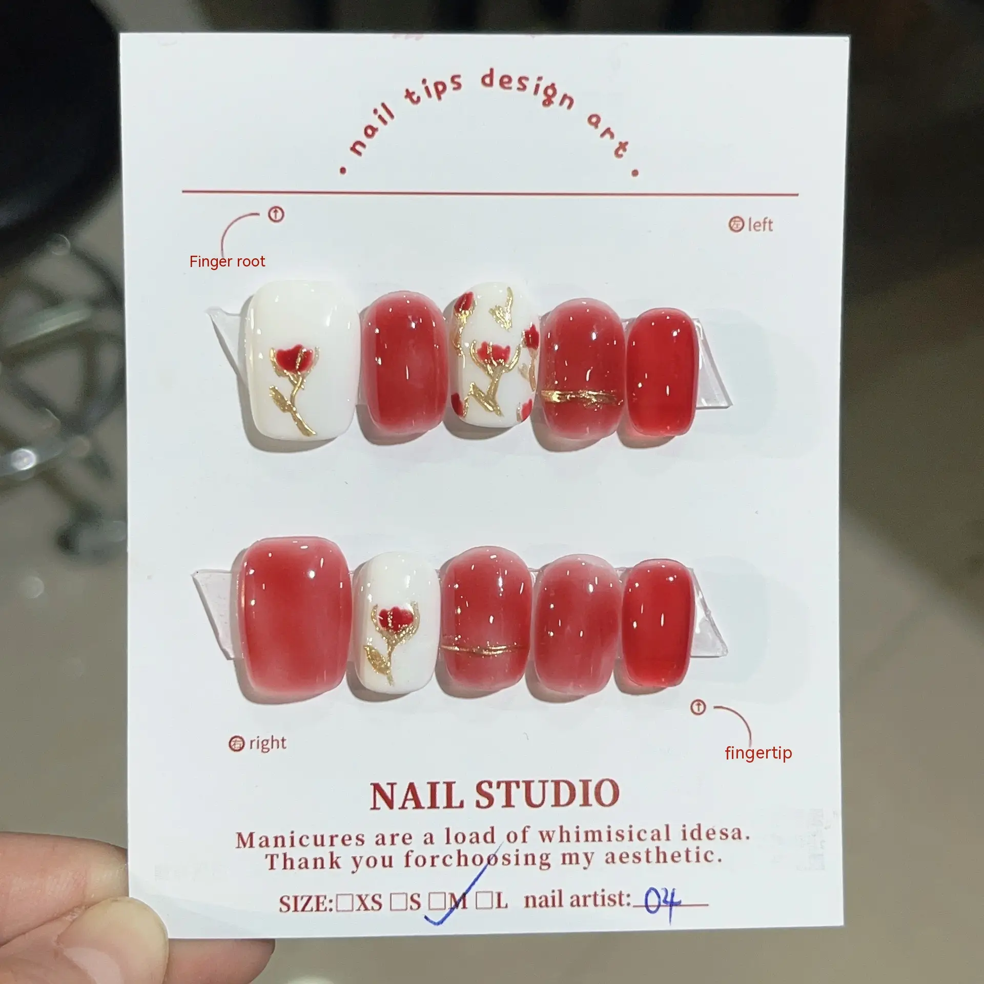 Red Rose Advanced Blooming Magic Mirror Effect Powder Handmade Wear Nail Finished Product