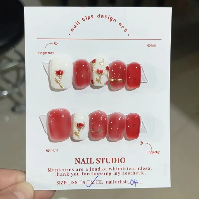Red Rose Advanced Blooming Magic Mirror Effect Powder Handmade Wear Nail Finished Product S - Shop at LoveMi