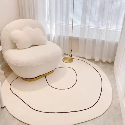 Cashmere-look Cream-colored Round Rug Minimalist Style for the Living