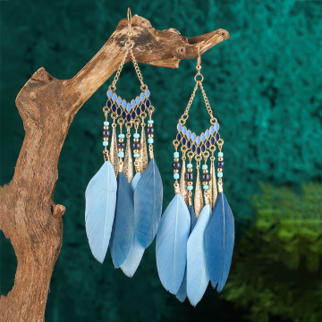 V-shaped Personality Long Feather Earrings