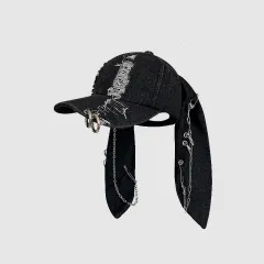 Special-interest Design Y2g American Graffiti Punk Denim With Hole Rabbit - Dark Rabbit Ears-M - View 1