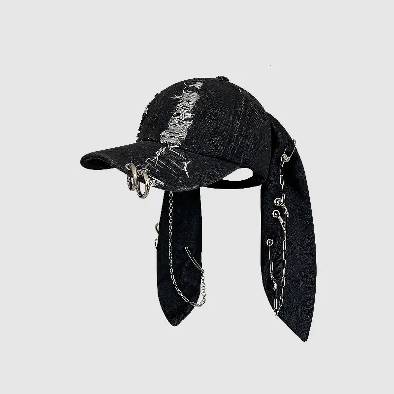 Special-interest Design Y2g American Graffiti Punk Denim With Hole Rabbit - Dark Rabbit Ears-M