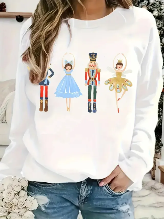 Women's Printed Long Sleeve Crew Neck Sweater Wy78 Xl - Shop at LoveMi