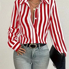 Womens Fashion Striped 3D-Printed Long-Sleeve Shirt - Nscs 80000Do-4Xl - View 1