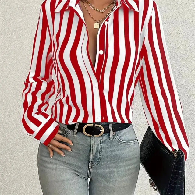 Womens Fashion Striped 3D Printed Long Sleeve Shirt Nscs 80000Do M - Shop at LoveMi