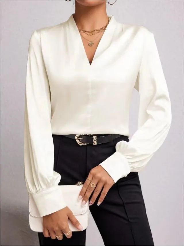 Women's Long sleeved Satin Shirt White - Shop at LoveMi