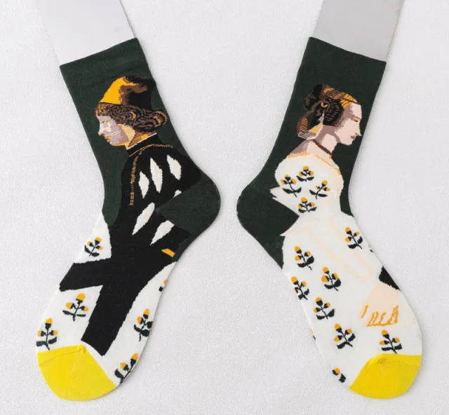 Trendy Mid calf Length Socks Preppy Style Stockings Artistic Illustration Socks Spruce Couple - Shop at LoveMi