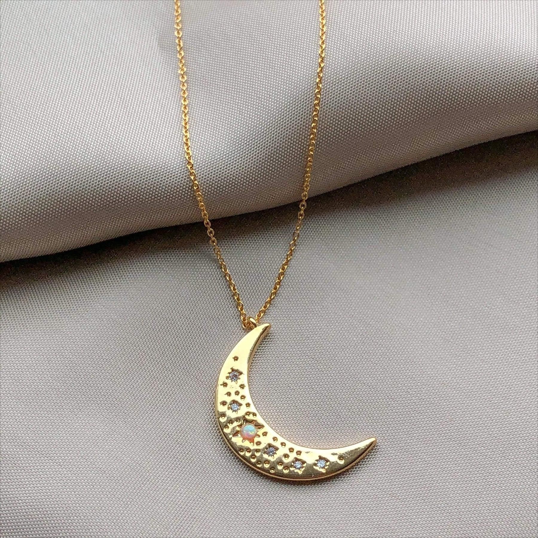 Moon Natural Opal Zirconium Necklace