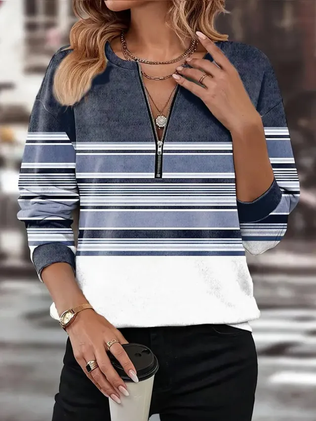Autumn Winter Assorted Colors Loose Zip Long Sleeve V neck Sweatshirt No 6 Color M - Shop at LoveMi