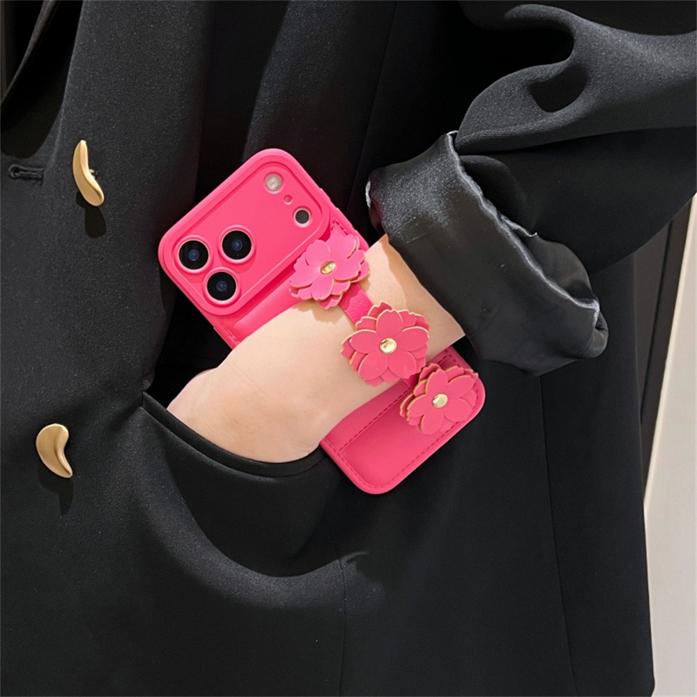 Handmade Candy Puffer Jacket Motif Camellia Wrist Strap Phone Case