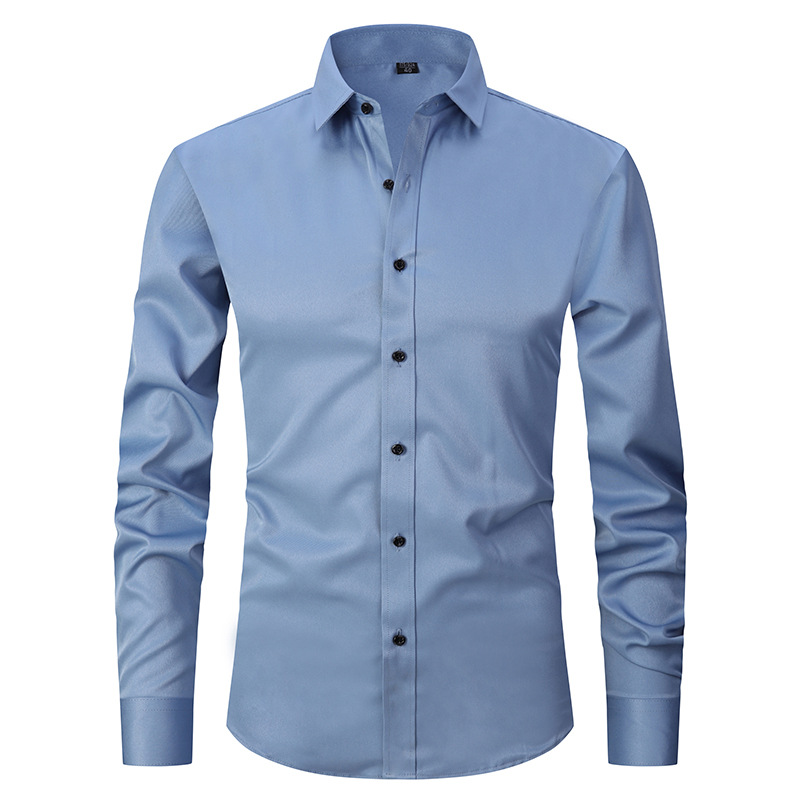 Solid-color Stretchy Cardigan Wrinkle-resistant Long-sleeve Shirt