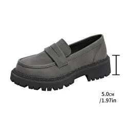 British Style Low Heel Slip-on Low Cut Loafers - Grey - View 1