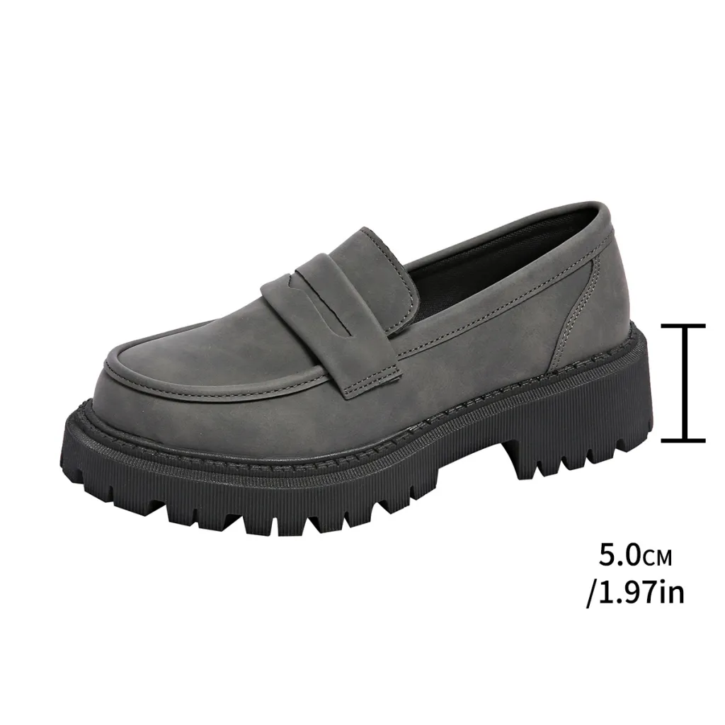 British Style Low Heel Slip-on Low Cut Loafers - Gray
