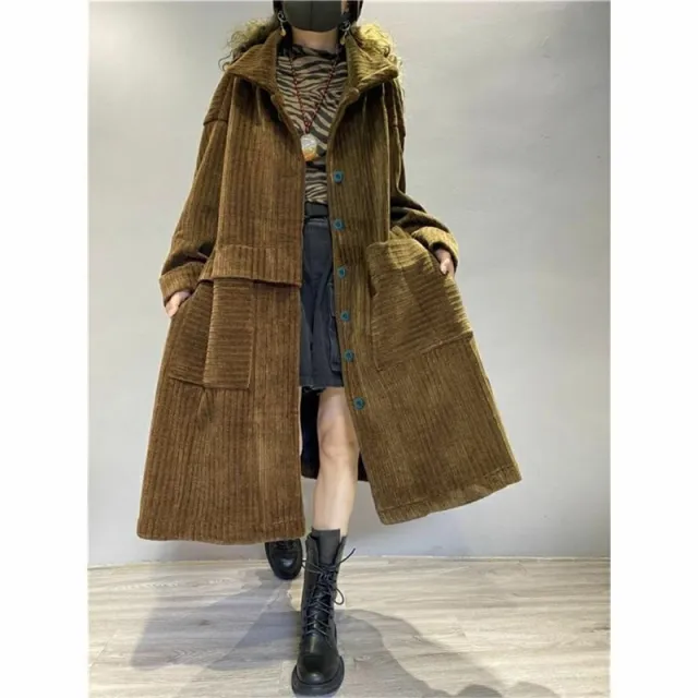 Corduroy Plus Size Coat Women's Mid length Coffee Color - Shop at LoveMi