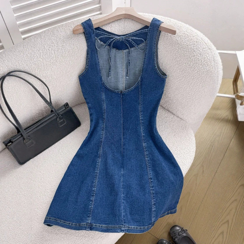 Womens Spring New Arrival Fashionable Slim-fit Sleeveless Bow-decorated Dress