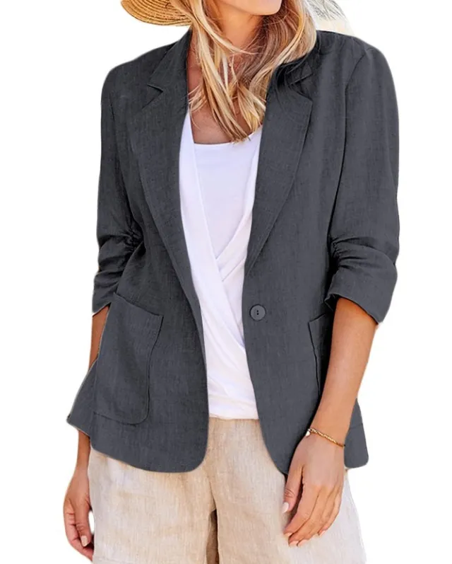 Solid Color Suit Collar Single breasted Suit Gray - Shop at LoveMi