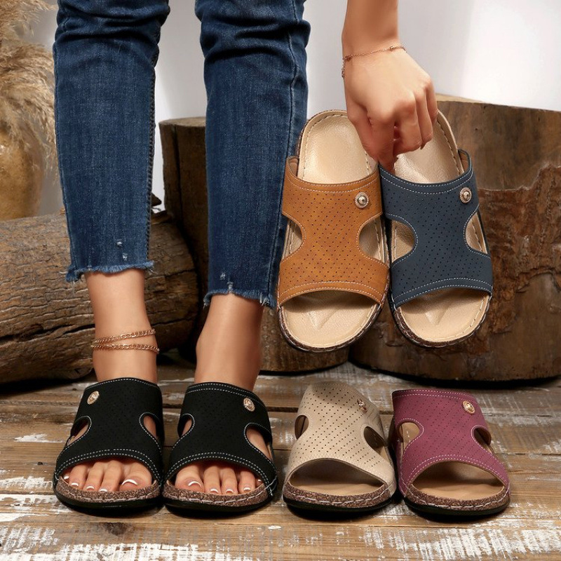 Multi-colored Hollow-out Slide Sandals