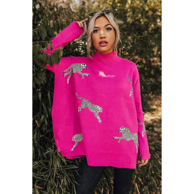 High Neck Split Casual Loose Batwing Sleeve Sweatshirt Rose Red - Shop at LoveMi