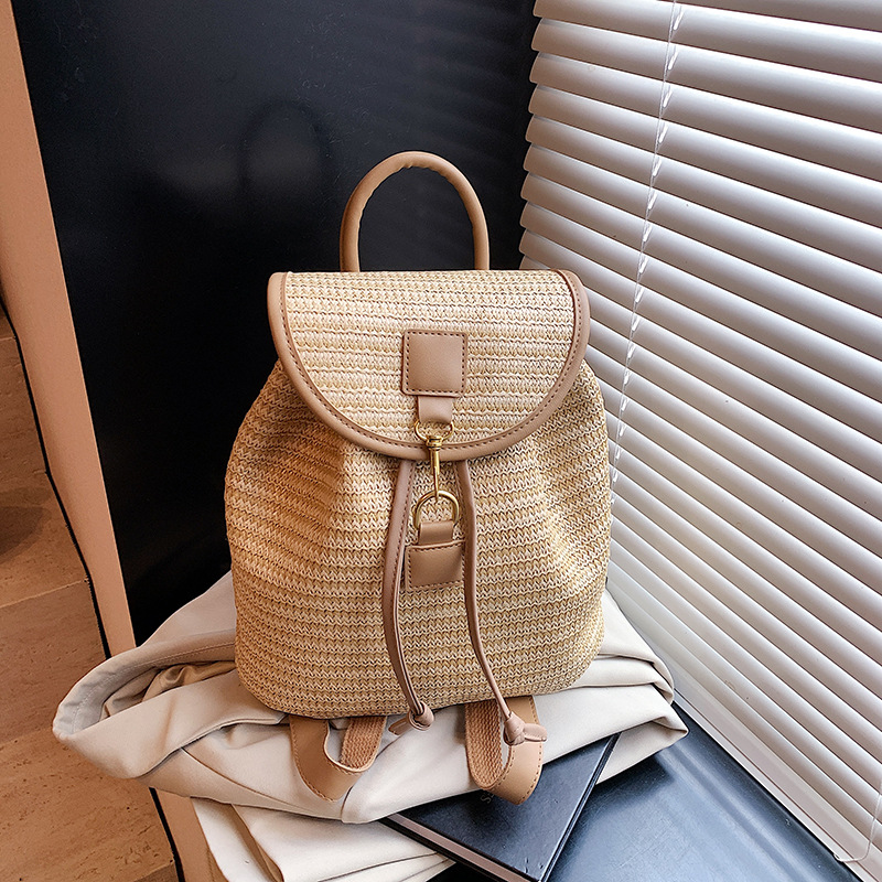 Vacation Travel Womens Woven Student Backpack Khaki
