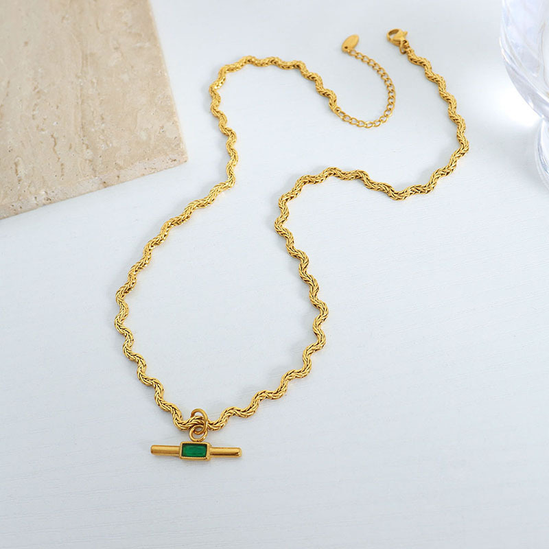 Fashion Design Glass-inlaid Long Cone Titanium Steel Pendant Necklace