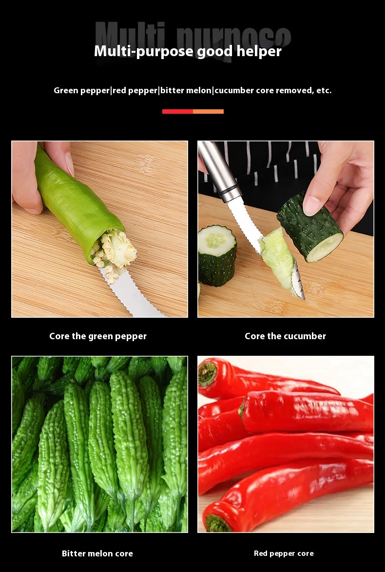 6-piece Fruit And Vegetable Multi-functional Stainless Steel Corer Suit Red Dates Corer-core Chili Seed Remover