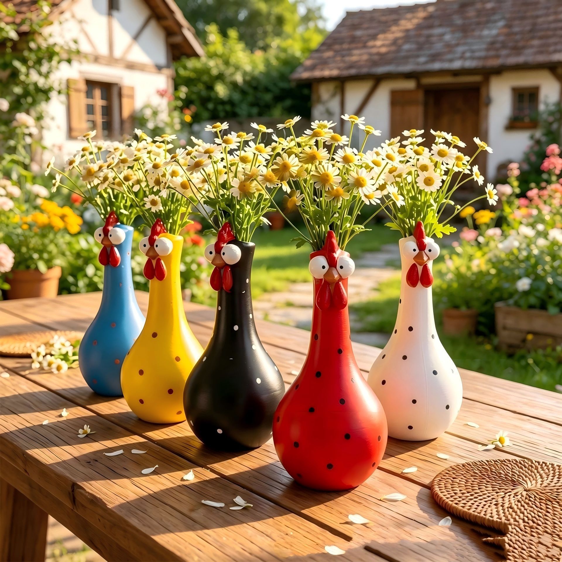Vază în formă de pui cu ochi mari, decorațiune artizanală din rășină