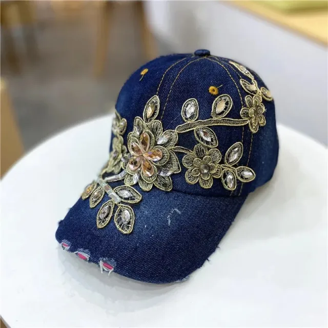 European And American Style Casual All match Gold Silk Flower Cowboy Hat Deep Denim Blue - Shop at LoveMi