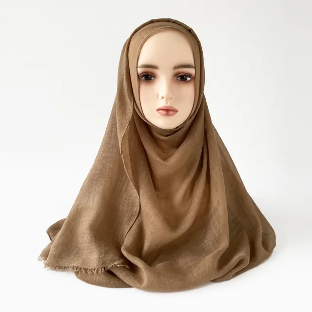 Muslim Kerchief Slub Cotton Scarf Tassel Zjm002 Maroon - Shop at LoveMi