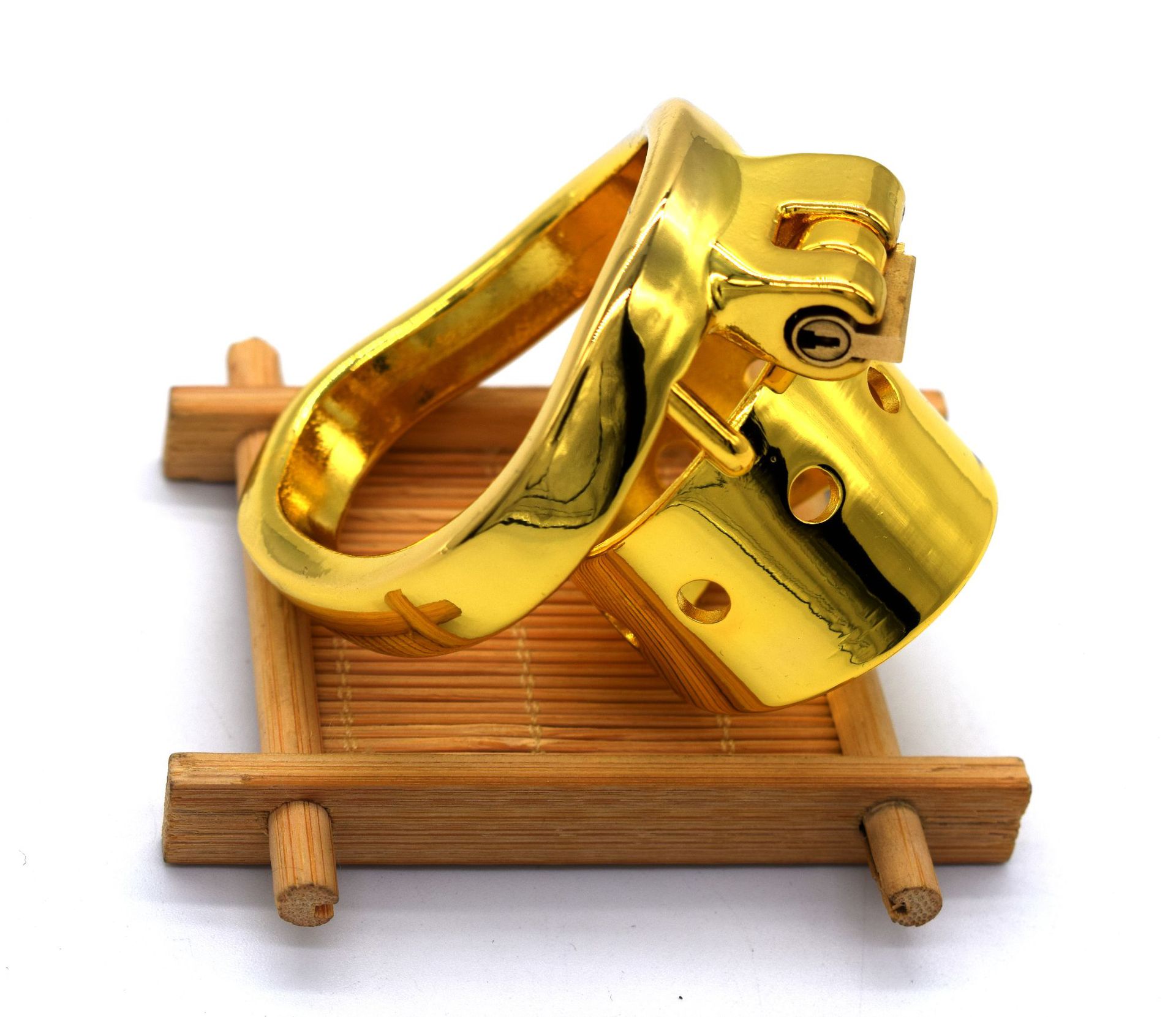 Stainless Steel Gold-plated Straight Eight-hole Chastity Lock 14