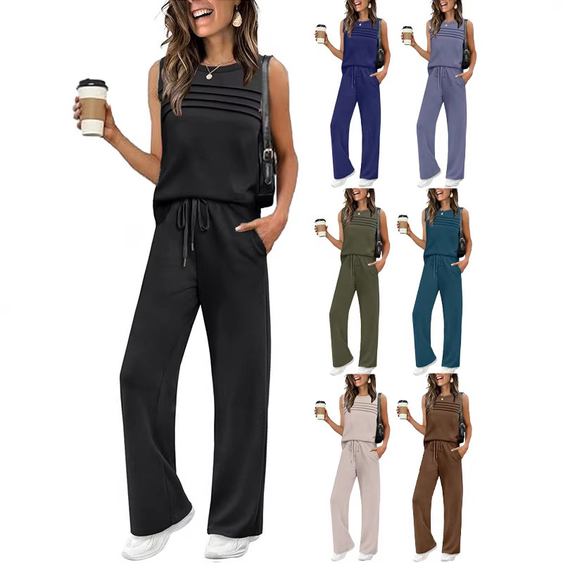 Womens Pleated Vest Top Two-Piece Set