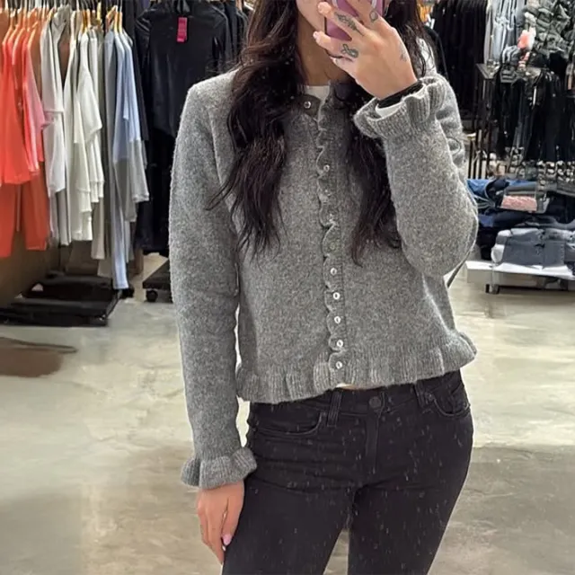 Vacation Style Solid Color Wool Button Long sleeved Top Gray - Shop at LoveMi