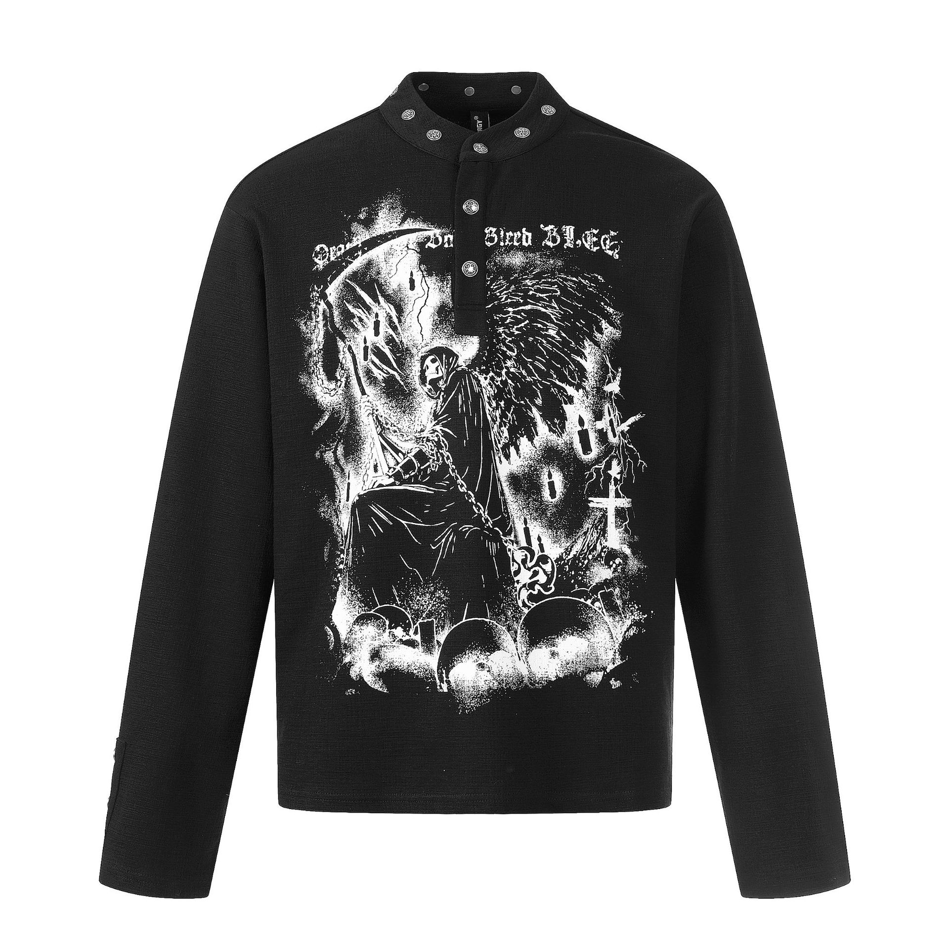 New American-style Retro Dark-themed Trendy Printed Mens Long-sleeve Shirt