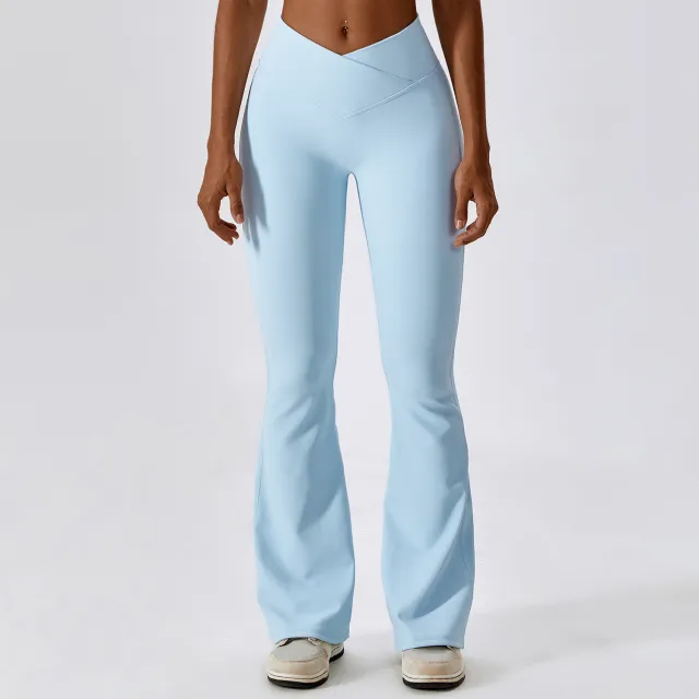 Women's Cross High Waist Yoga Sports Bell bottom Pants Sky Blue - Shop at LoveMi