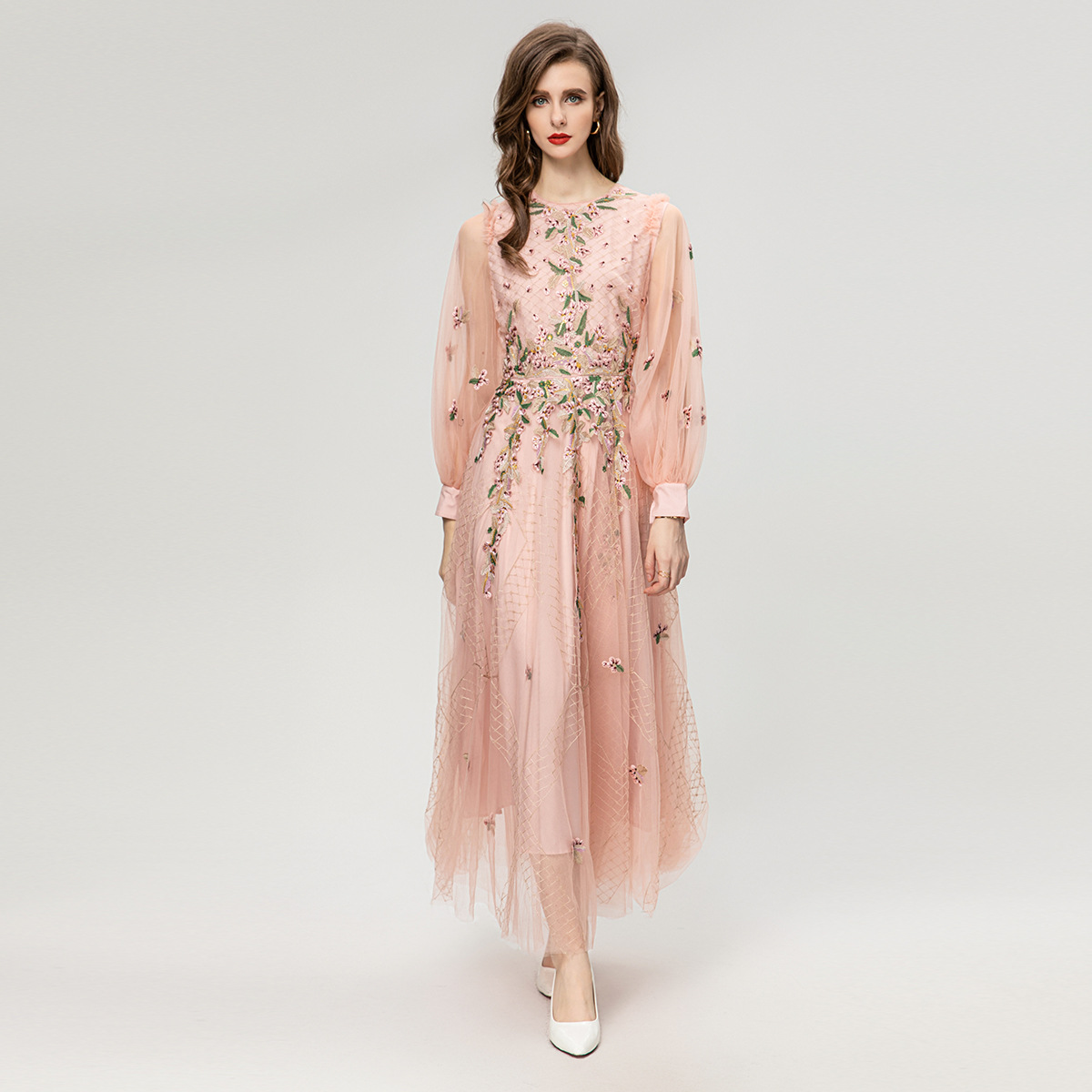 Sequin Mesh Long Sleeve Dress