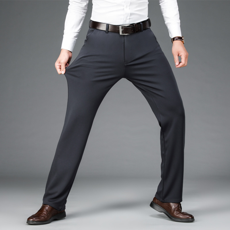 Mens Stretch Business Straight-Cut Casual Pants