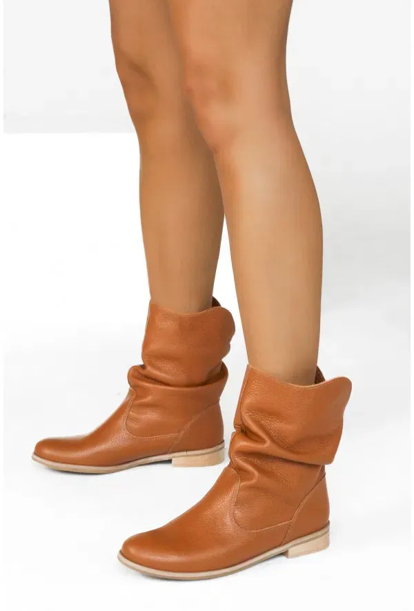Lady Sexy Pile Style Ankle Boots Round Toe Low Heel Brown - Shop at LoveMi
